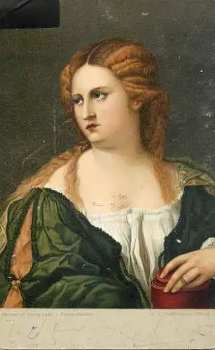 Postcard painting portrait of young lady Palma Vecchio K.K. Hofmuseum Vienna