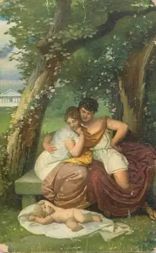 Postcard painting Famillengluck Brussel Antoine Joseph Wiertz