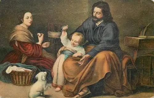 Postcard painting Madrid Die Heilige familie Bartolome Esteban Murillo