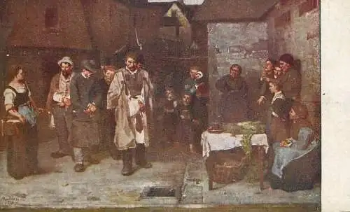 Postcard painting Munkacsy Ejjeli csavargok Nachtscene