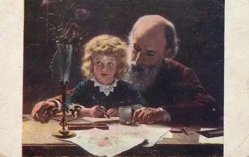 Postcard painting Ekwall la lettre au pere