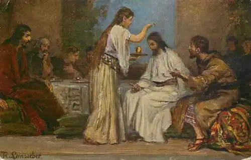 Postcard painting R. Leinweber Die heilige Echrift