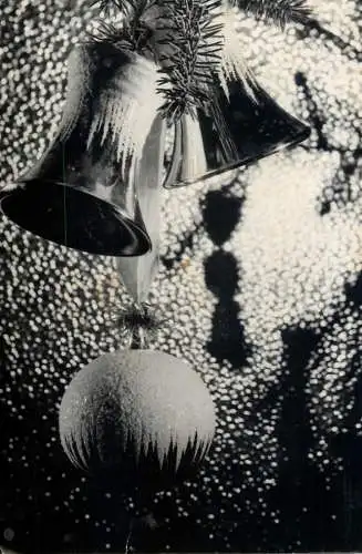 Postcard Hungary Merry Christmas 1968 bells and globes