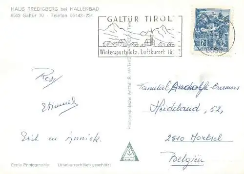 Postcard Austria Tirol Haus Predigberg bei Hallenbad