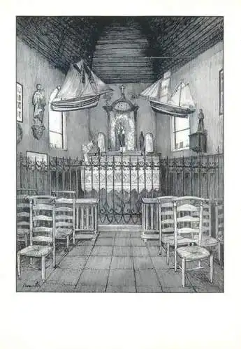 Postcard Religious scene church interior and ships