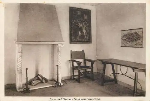 Postcard Spain Casa del Greco sala con chimenea