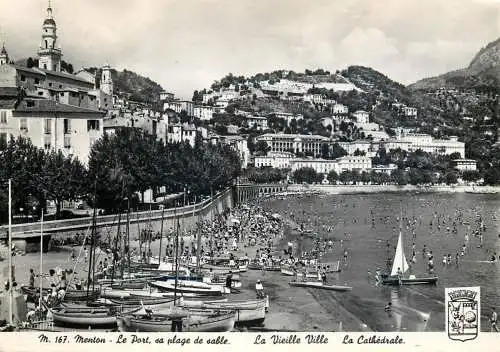 Postcard France Alpes Maritimes > Menton le port sa plage de sable la vieille ville la cathedrale
