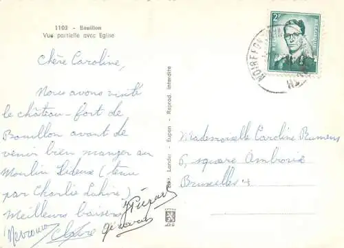 Postcard Belgium Bouillon vue partielle avec Eglise
