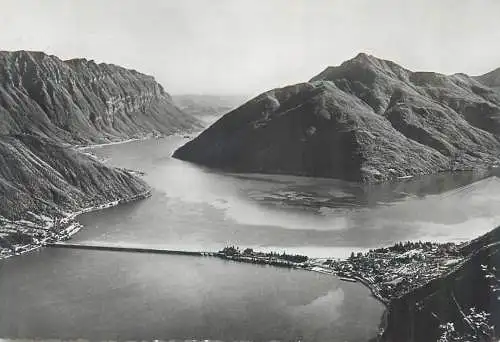 Postcard Switzerland ponte di Melide 1951 aerial