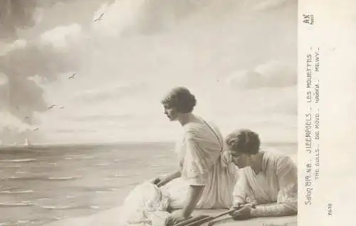 Postcard Painting Salon de 1914 J. Leempoels les Mouettes