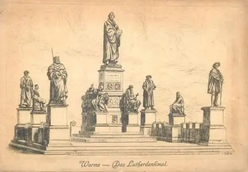 Postcard Germany Worms Das Lutherdenkmal