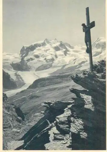 Postcard Europe place to identify mountain peak and Christ cross
