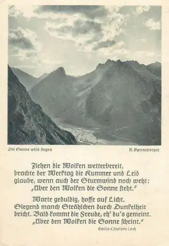 Postcard Germany poem and mountain scene Die Sonne wird fiegen