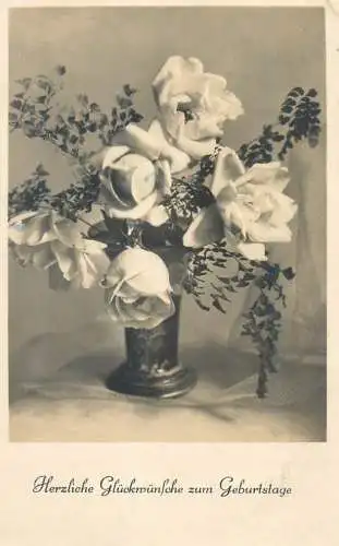 Postcard flowers Herzliche germany flower vase