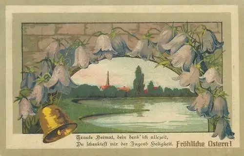 Postcard paintings Frohliche Ostern bell