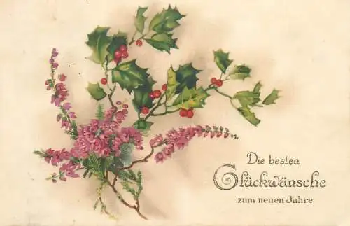 Postcard greetings card New Year flower