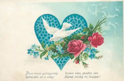 Postcard greetings card flower Gand dove