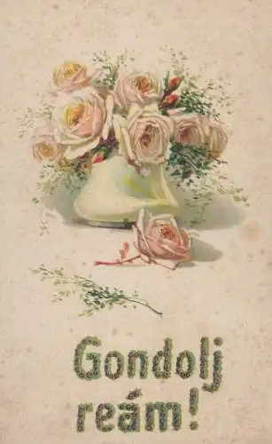Postcard greetings card flower Gondolj ream flower vase