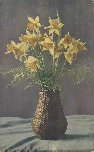 Postcard greetings card paintings flower vase