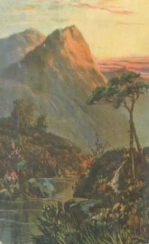 Postcard greetings card painting mountain landscape