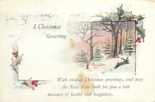 Postcard greetings card Christmas scene 1921