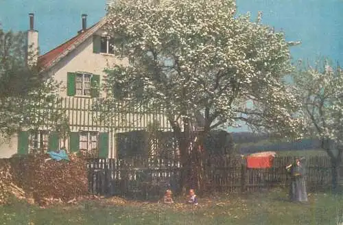 Postcard greetings card children playing in the scene 1918