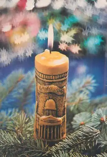 Postcard greetings card Christmas scene Merry Christmas candle