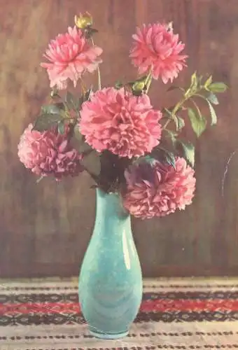 Postcard greetings card flower vase 1977 Hungary