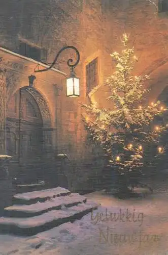 Postcard holiday greetings Gelukkig Nieuwjaar