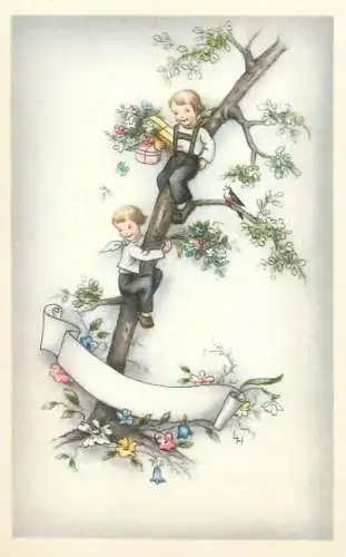 Drawn children birthday greetings postcard