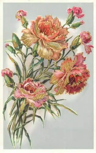 Carnation flowers fantasy embossed novelty greetings 1969 postcard