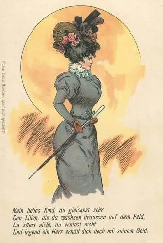 Drawn woman Ottmar Zieher Litho-Ak ( trimmed ) 1900s