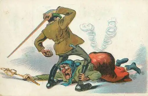 Comic domestic dispute man & wife caricature vintage postcard