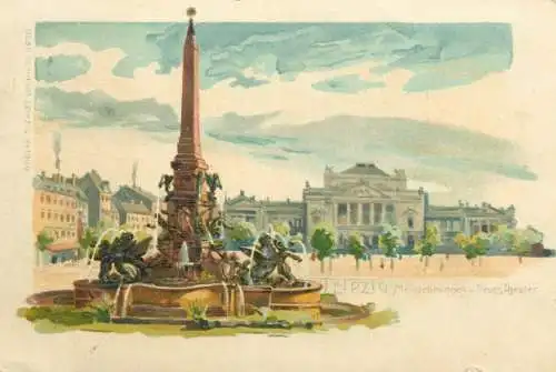 AK Leipzig Litho Mendebrunnen Neues Theater 1900