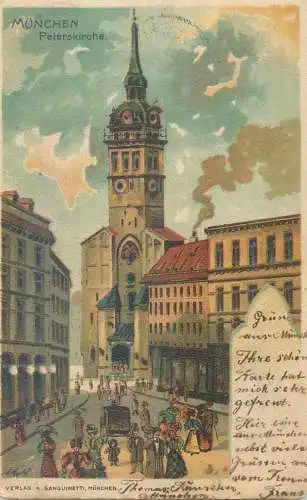 Minchen Litho-AK 1899 Peterskirche