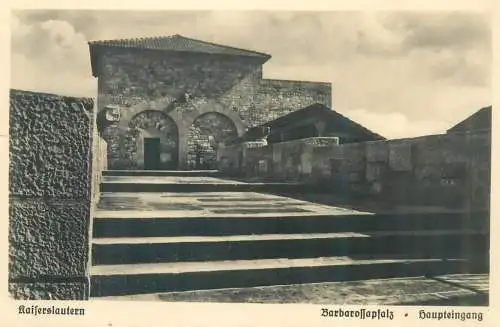 Germany Kaiserslautern Brarbarossapfalz mit Bauteilen und Grabern Haupteingang