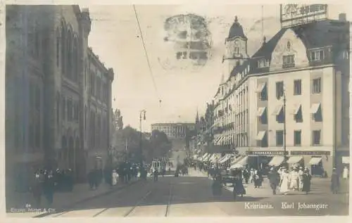 Norway Kristiania Oslo Karl Johansgate tramway