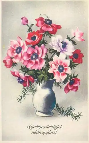 Name Day greetings colourful vase floral arrangement