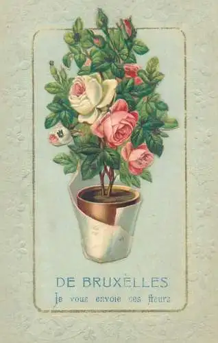 Garden roses bush in pot illustration