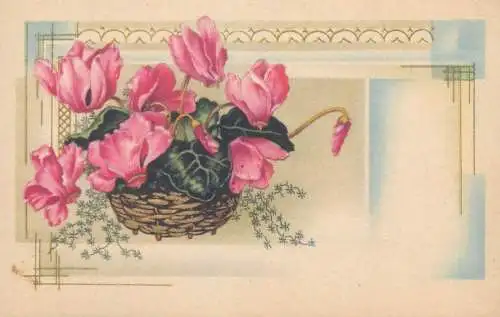 Basket floral arrangement 1944 postcard
