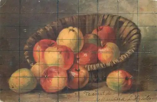 Still life fruits apple basket illustration