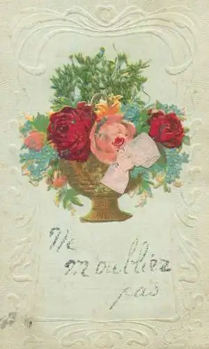 Embossed postcard colourful floral arrangement