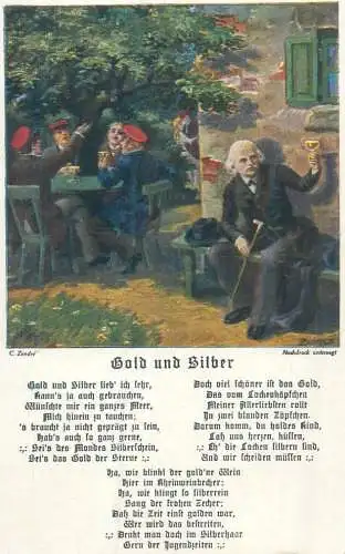 Postcard Paintings Illustrators gold und silber officers party and poem