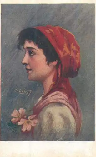 Postcard Paintings Illustrators visto Uff. Rev. Stampa woman portrait