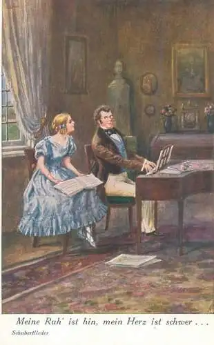 Postcard Paintings Illustrators Deutsche Meine Ruh' ist hin mein Herz ist schwer Schubertlieder