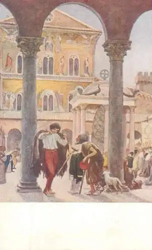 Postcard Paintings Illustrators Subercaseaux Vita di S. Francesco Il mendicante dI S Pietro