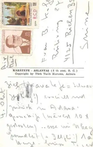 Postcard Sculptures Turkey Ankara Karatepe Aslantas fresco