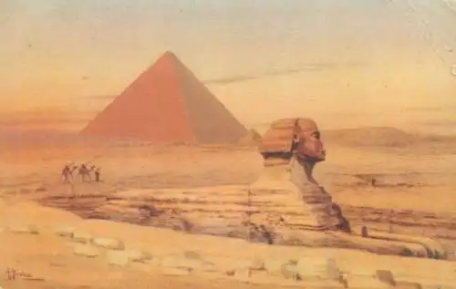 Postcard Egypt sphinx and great pyramid of Giza