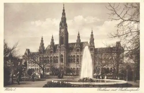 Postcard Austria Wien rathaus mit Rathauspark