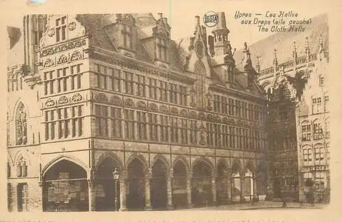 Postcard Belgium  Ypres the cloth halls